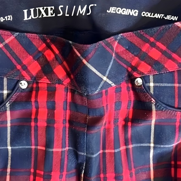 Peter Nygard Grunge Goth Alternative Pull-On Skinny Ankle Trouser Red Blu Plaid - Picture 4 of 7